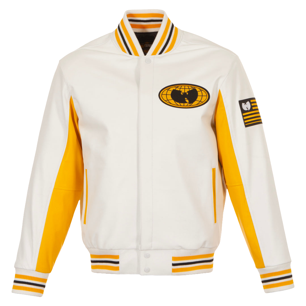 WU Classic Logo Varsity Jacket in White and Yellow